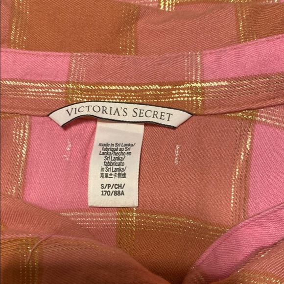 Victoria Secret  Small Petite Stylish Pink and Brown Plaid Button-Up Night Shirt - Picture 2 of 10